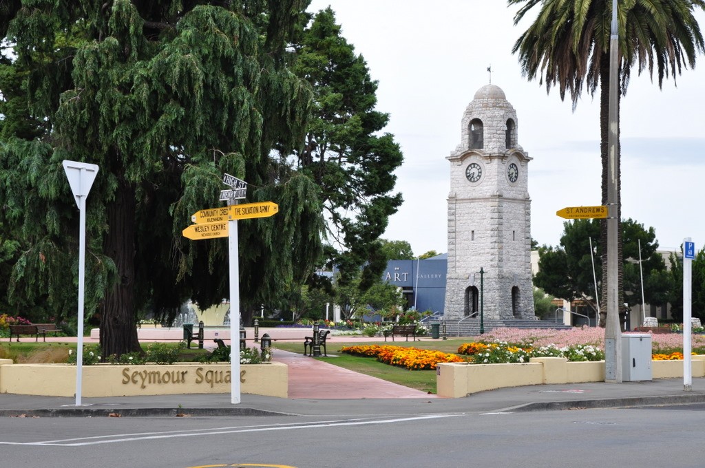 Seymour Square in Blenheim with St. Andrews Presbyterian Church